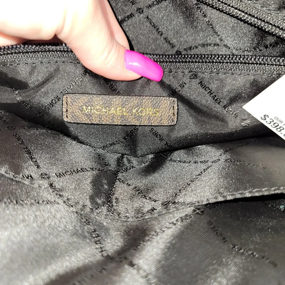 New Michael Kors Kenly Large Tote Black Brown Multi Monogram Canvas